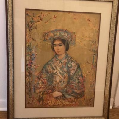 "The Bride" signed Edna Hibel Exclusive framed lithograph on board Limited Edition 104 of 1000. Small (approx 24"x...