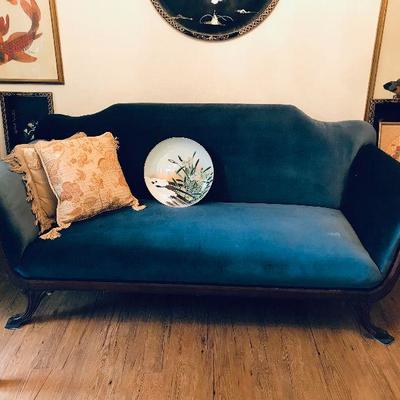 Blue Velvet American Victorian Sofa  $125