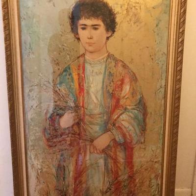 "Joseph" signed Edna Hibel Exclusive framed lithograph on board Limited Edition 237 of 1000. Large (56" x 33")....