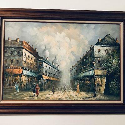 Paris scenery in oil by Caroline Burnett. Signed. (Approx 36