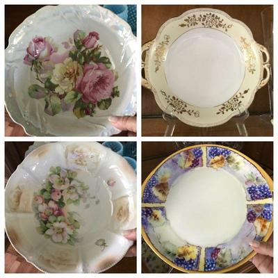 assorted vintage glassware, hand painted plates, bowls (Bavaria, Germany, etc.)