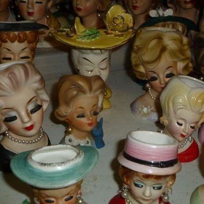 Collection of Head Vases from the 50's and 60's.  Wow!