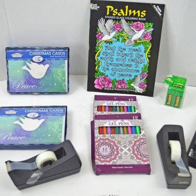 Gel Pens, Psalms Coloring Book, Tape Dispenser and ...