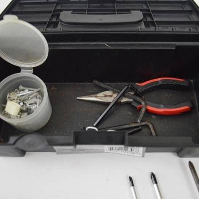 Small Tool Box With Misc Tools, Nails and Screws a ....