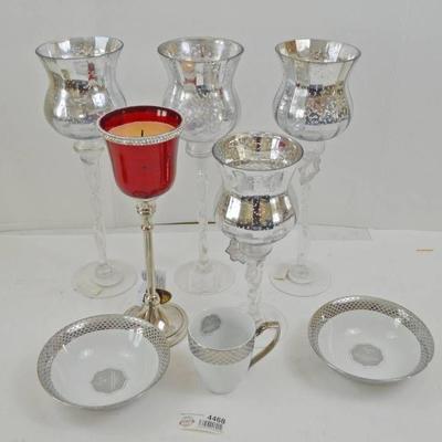 5 Candle Holders, 2 Bowls and Coffee Mug