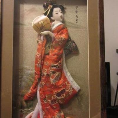 Geisha Girl in shadow box and framed