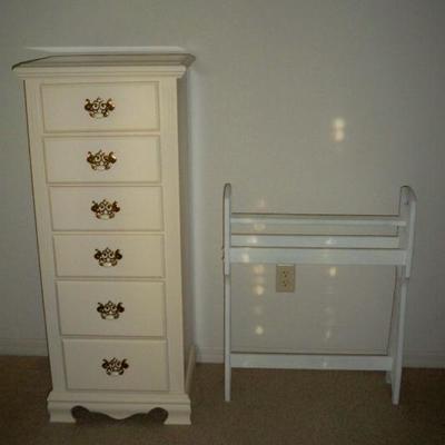 White 6 Drawer Lingerie Dresser is SOLD.   The White Quilt Rack is still available.