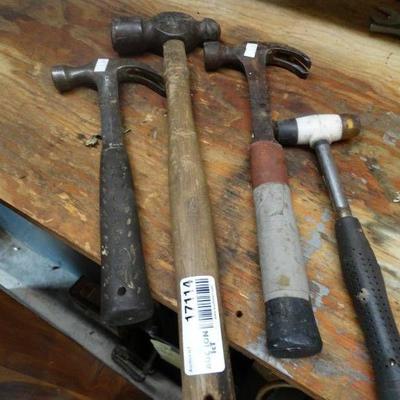 Lot of various hammers.