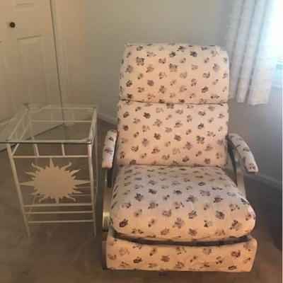 Charming Recliner Chair and Wrought Iron Side Table
