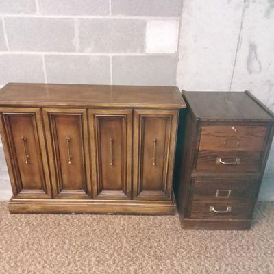 Oak File Cabinet & Small Credenza