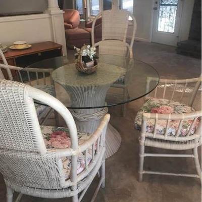 Wicker and Round Glass Table