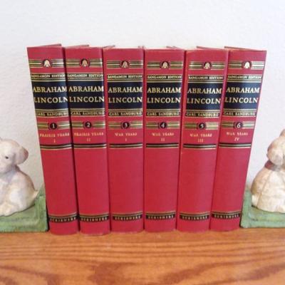 Cast Iron Bookends & 6 Vol. Abraham Lincoln
