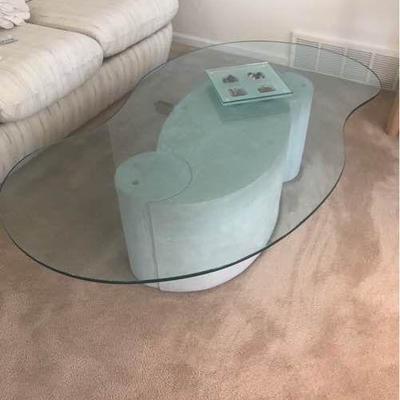 Glass and Molded Gray Ceramic Coffee Table