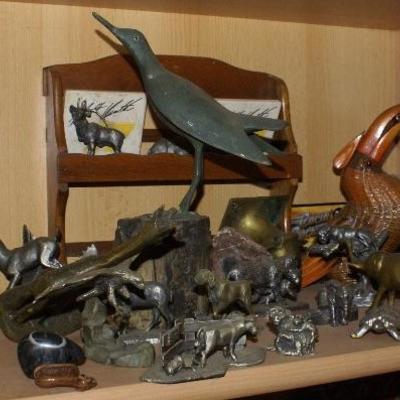 Pewter Brass & Wood Animal Cravings & Sculptures 