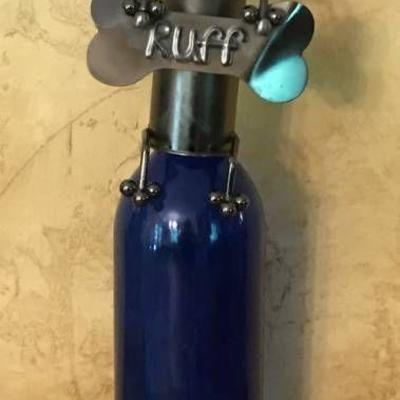 Metal Dog Wine Bottle topper with bottle