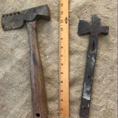 Rustic metal hatchets axes