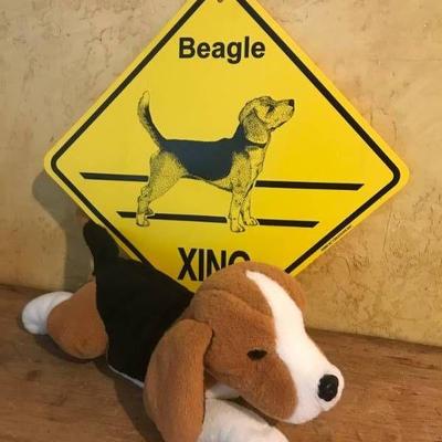Beagle Crossing with stuffed toy beagle