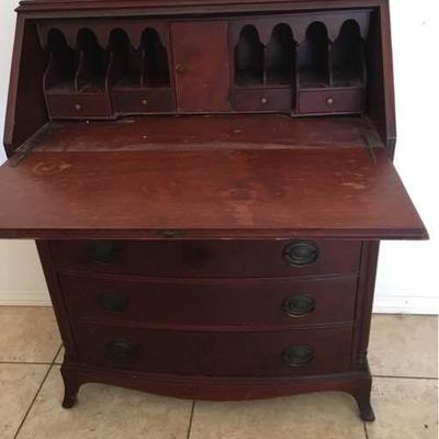 Vintage 4 Drawer Top Drop Secretary Wooden Desk