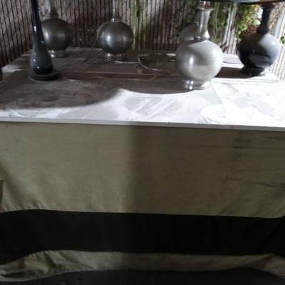 Fabric Wrapped Marble Table Top with Steel Frame