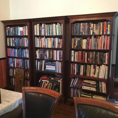 One group of many bookshelves filled with excellent books.  Hundreds, maybe thousands.  99% hardcover with original dust jackets.  Lots...