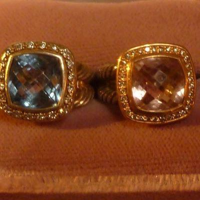 David Yurman blue Topaz and Diamond ring in sterling silver ring.. Yurman Morganite and Diamond in 14K and sterling silver.ring.