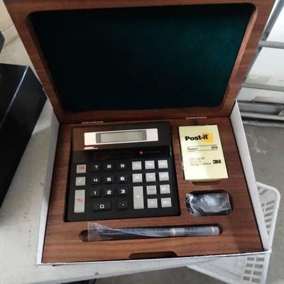 Genuine american walnut box with pen, calculator, ...