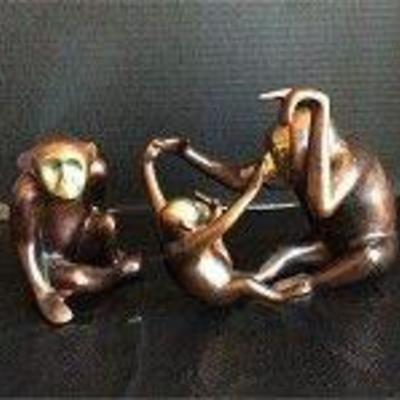Signed Loet Bronze Monkey Sculptures