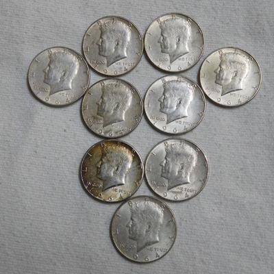 9 - 1964 Kennedy Half Dollars
