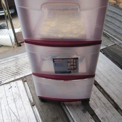 PORTABLE PINK PLASTIC 3 DRAWER CONTAINER WITH CONT ...
