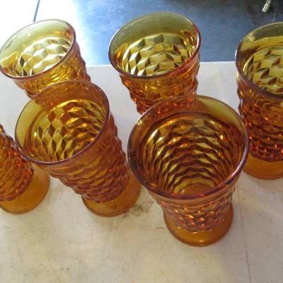 6 Vintage Amber Goblets