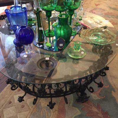 Oval Wrought Iron Floral Motif Coffee Table 