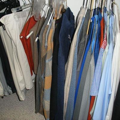 Absolutely beautiful men's clothing.  Sizes L some XL.  Suits 46R. All top quality brands such as Foot Joy, Izod, Tommy Hilfiger, etc....