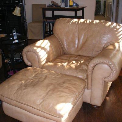Matching Bassett leather chair and ottoman.