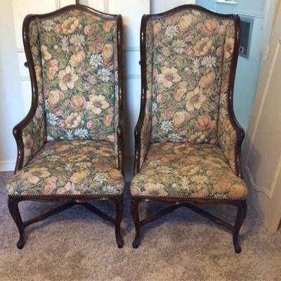 Pair of Upholstered Floral High Back 1