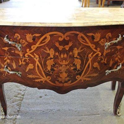 French Style Mahogany Inlaid Marble Top 2 Drawer Demilune Commode
Located Inside â€“ Auction Estimate $200-$400
