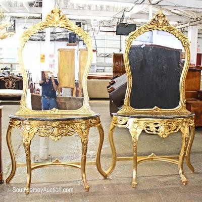 Selection of French Style Decorative Carved Marble Top Consoles with Mirror
Located Inside â€“ Auction Estimate $200-$400 each

