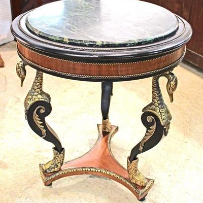 NICE Walnut and Mahogany Marble Top Center Table with Bronze Swans and Fish Base
Located Inside â€“ Auction Estimate $300-$600
