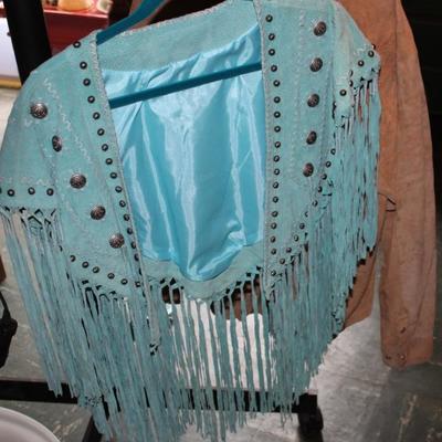 Turquoise suede fringed vest