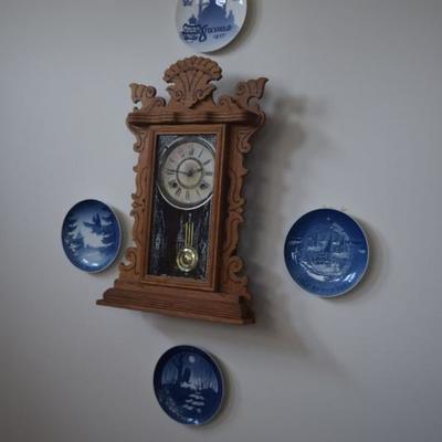 Small Grandfather Wall Clock, Collectible Plates