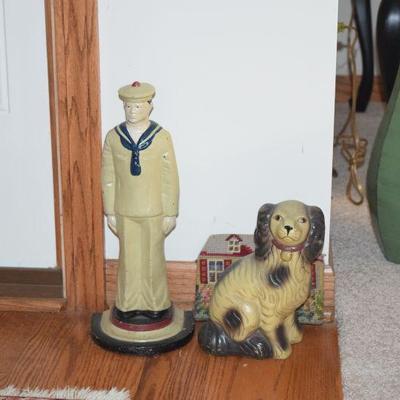 Sailor and Dog Statues, Vase