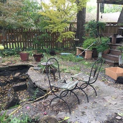 Metal patio chairs, stepping stones, pavers 