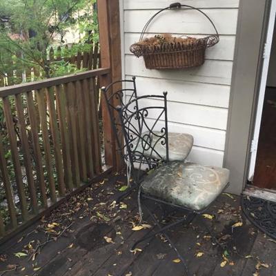 Metal chairs and wall metal wicker basket 