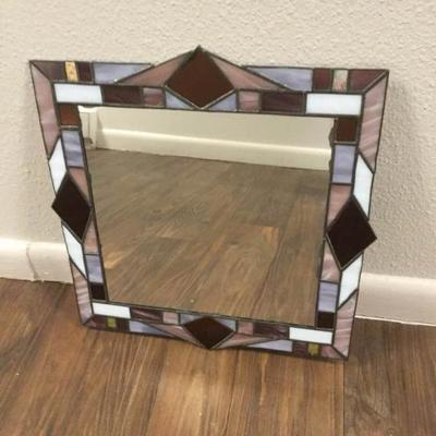 Mission Style Stained Glass Mirror, Diamond Shape