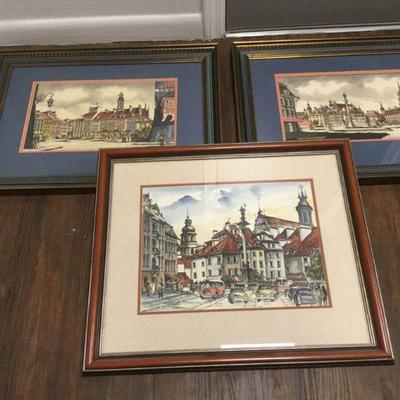 Trio of Beautiful Framed Prints, Warsaw