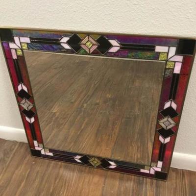Stained Glass Mirror - Red, Black & Rose
