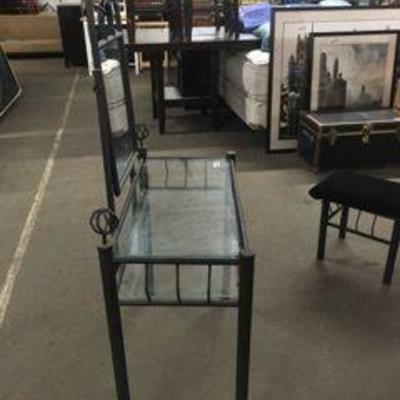 Black Metal and Glass Vanity with Stool