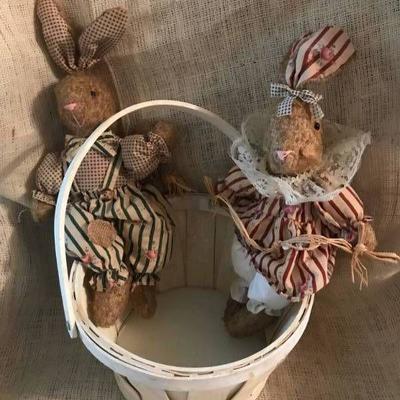 White colored Fruit Basket with Boy and Girl Bunni ...