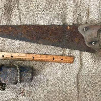 Rustic Saw and sledge hammer head for projects
