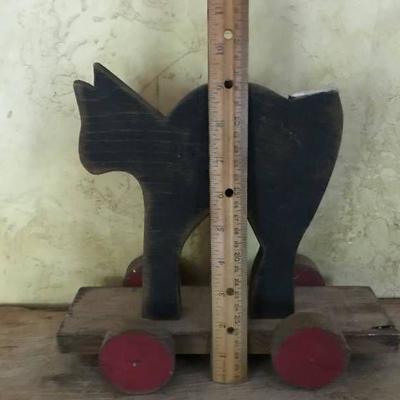 Wooden Black Cat on wheels-missing tail