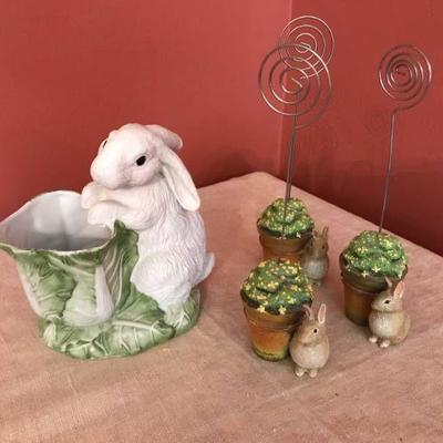 Ceramic bunny vase planter and rabbit place tag ho ...